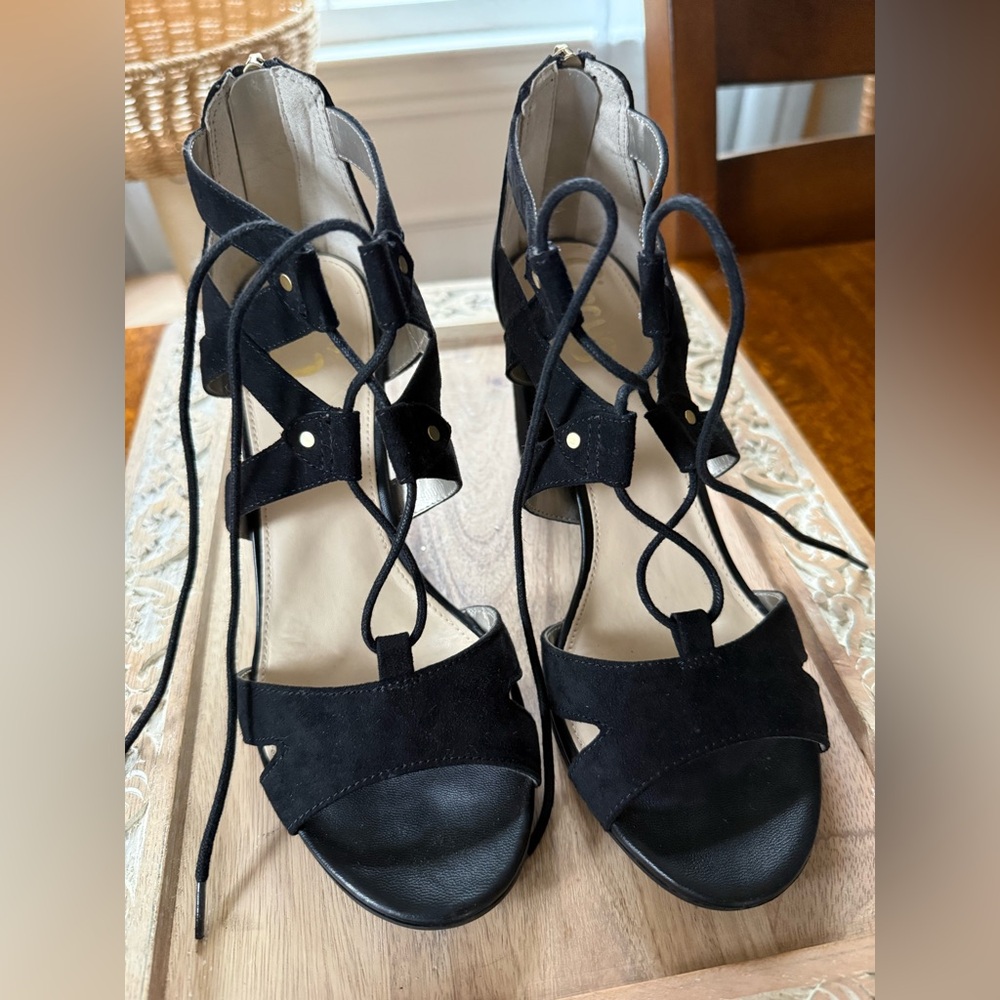 Circus by Sam Edelman Emilia Black Suede Lace-Up Block Heels - Picture 8 of 10